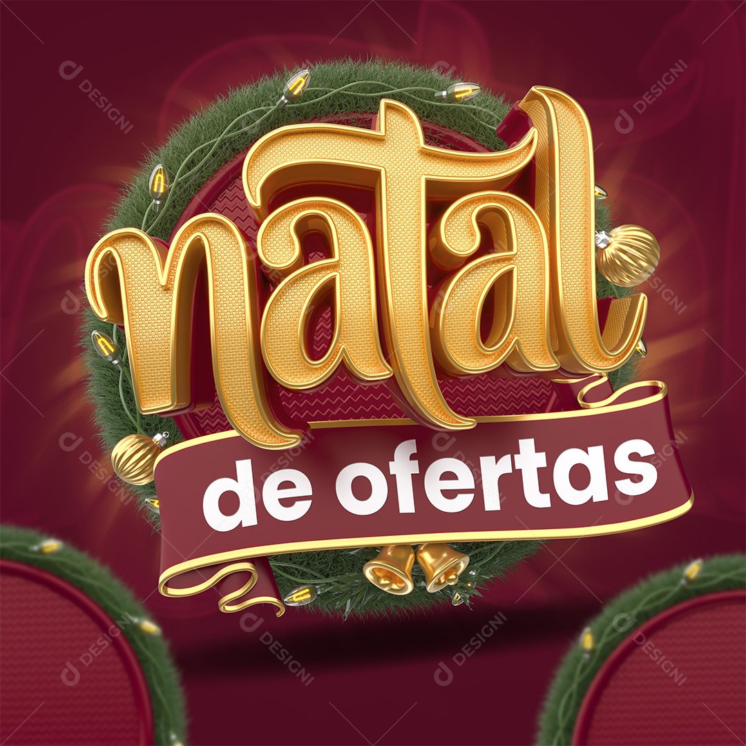 Natal de Ofertas Selo 3D Dourado e Vermelho para Composição PSD