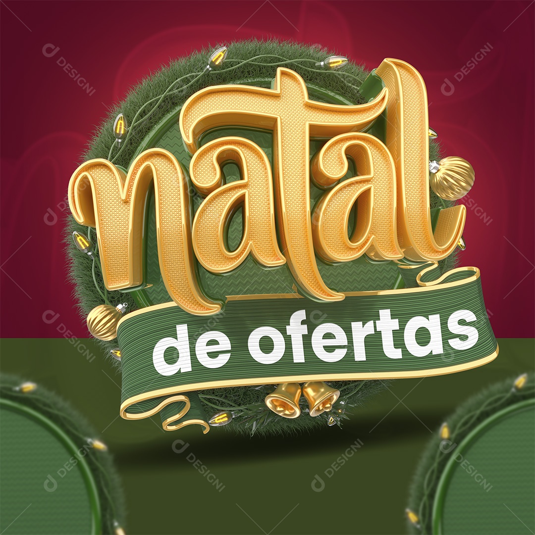 Natal de Ofertas Selo 3D Dourado e Verde para Composição PSD