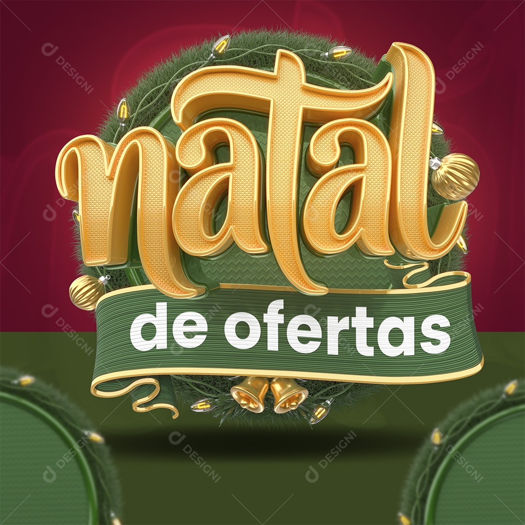 Natal de Ofertas Selo 3D Dourado e Verde para Composição PSD