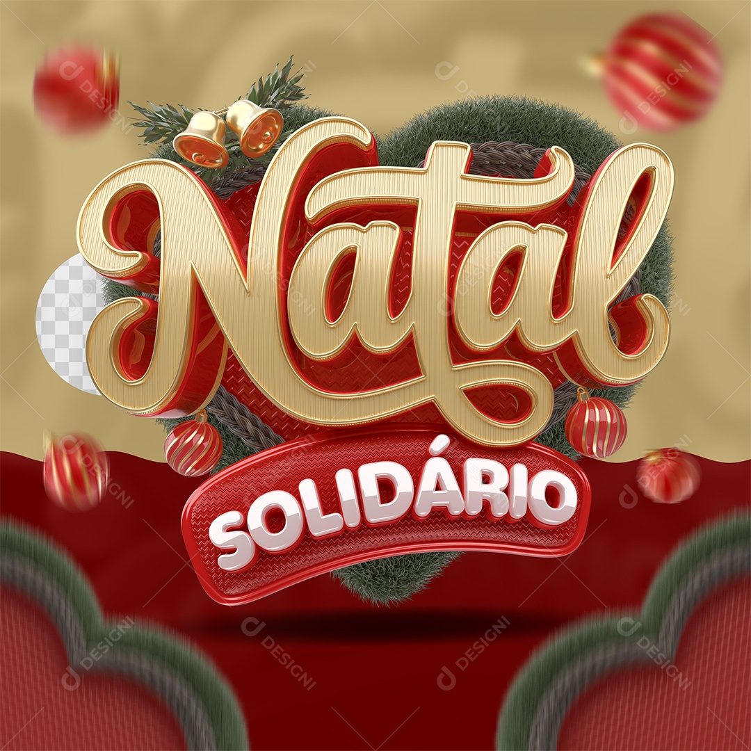 Natal Solidário Selo 3D Dourado e Vermelho para Composição PSD