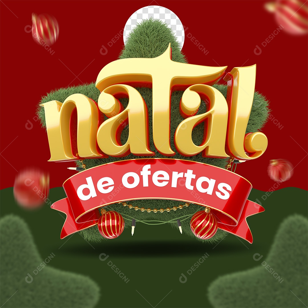 Natal de Ofertas Selo 3D Dourado e Vermelho para Composição PSD