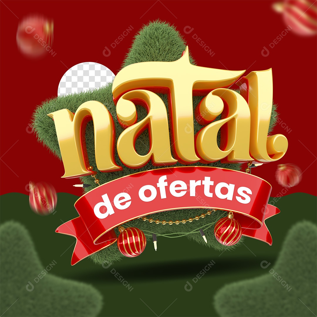 Natal de Ofertas Selo 3D Dourado e Vermelho para Composição PSD