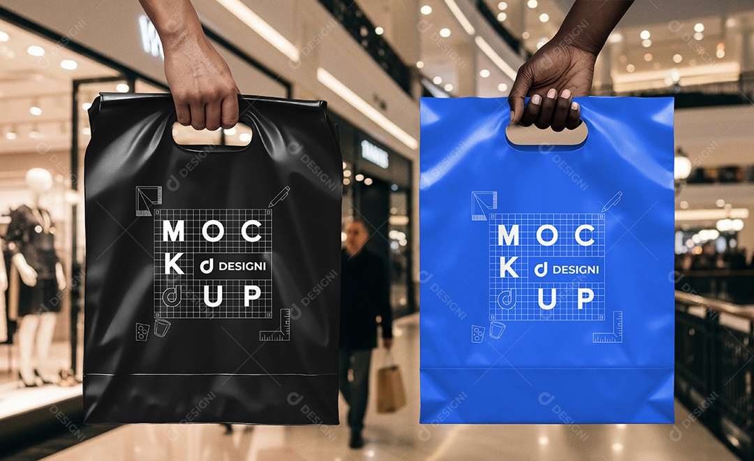 Mockup Sacola Plástica no Shopping PSD Editável