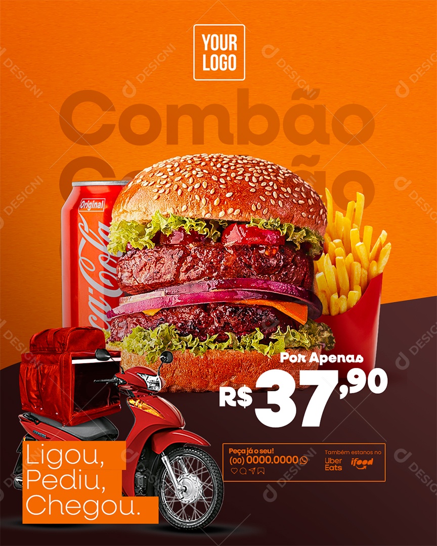Delyvery Combo Hamburguer Ligou Pediu Chegou PSD Editável