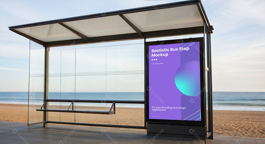 Ponto de Ônibus Com Anúncio PSD Editável Mockup