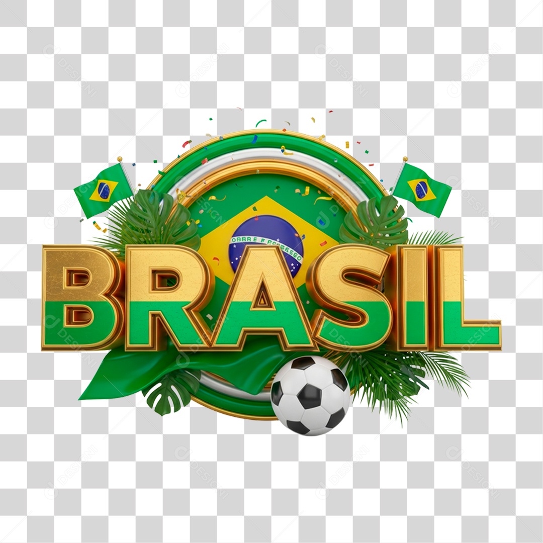 Selo 3D Brasil para Composição PNG Transparente
