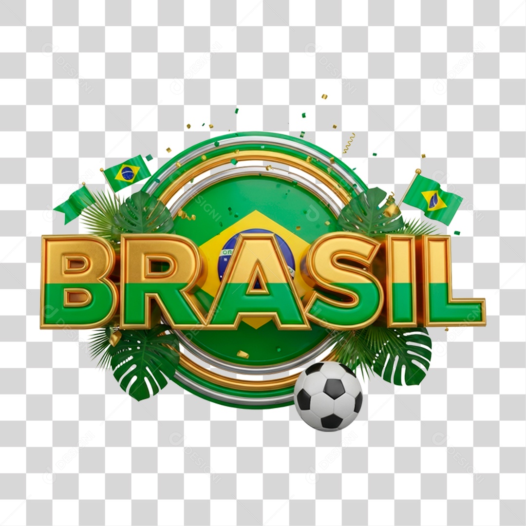 Selo 3D Brasil para Composição PNG Transparente