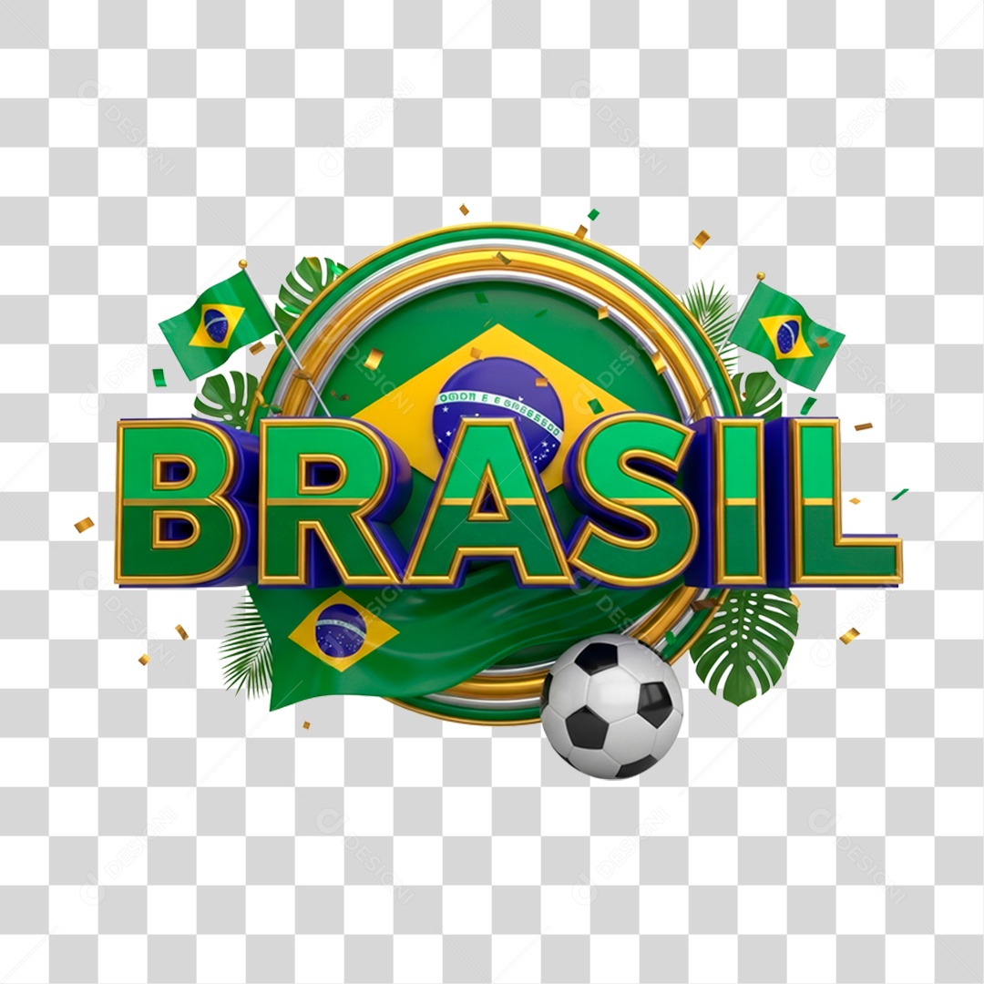 Selo 3D Brasil para Composição PNG Transparente