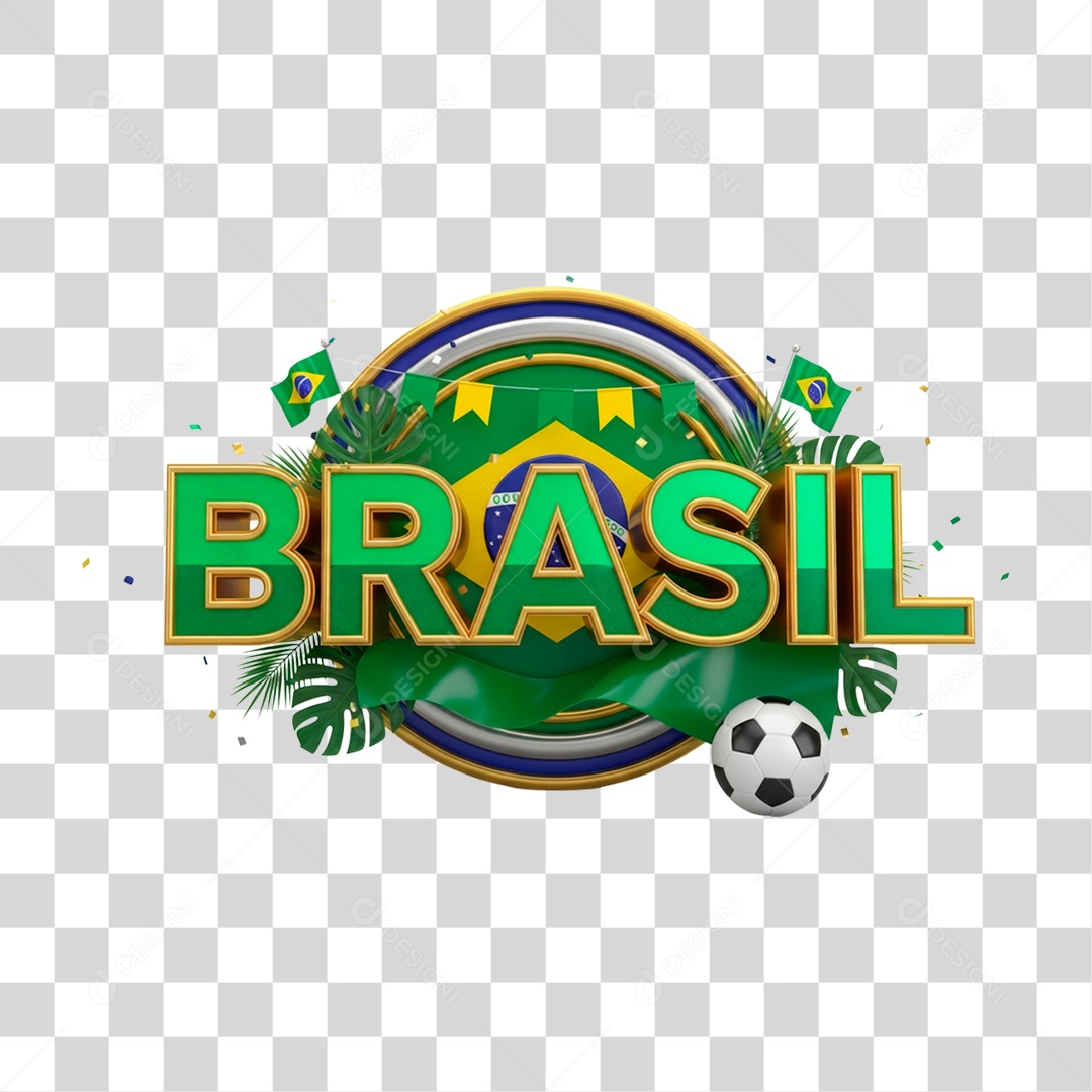 Selo 3D Brasil para Composição PNG Transparente