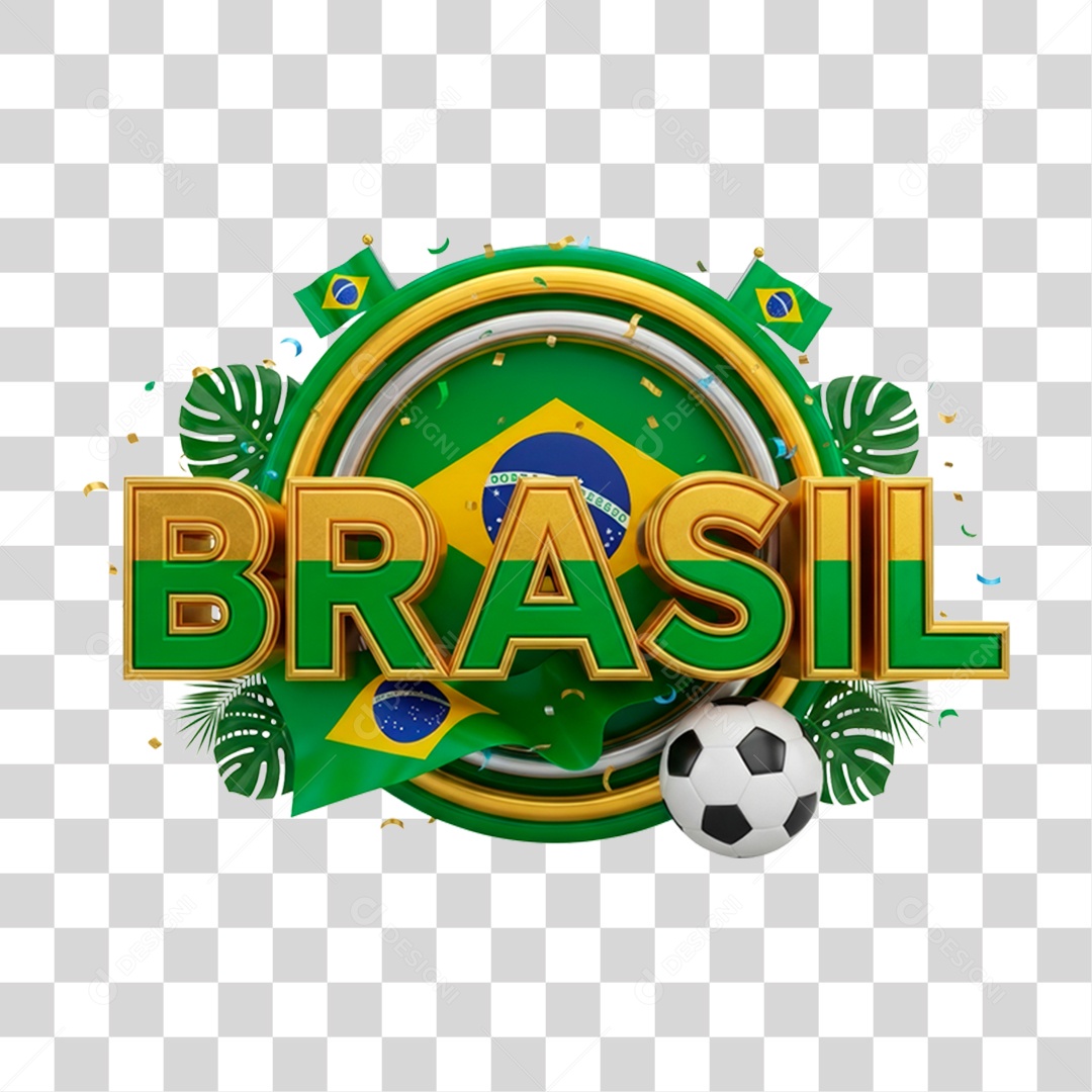 Selo 3D Brasil para Composição PNG Transparente