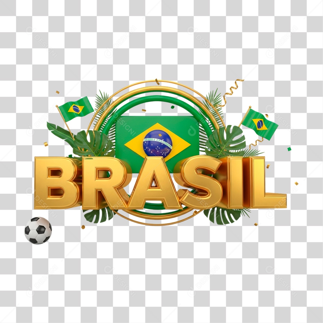 Selo 3D Brasil para Composição PNG Transparente