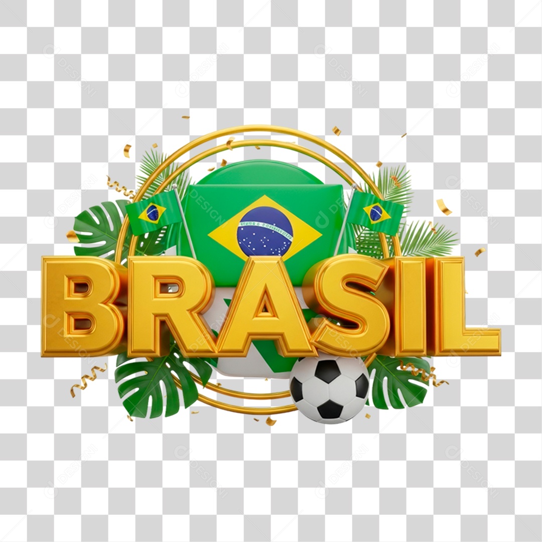 Selo 3D Brasil para Composição PNG Transparente