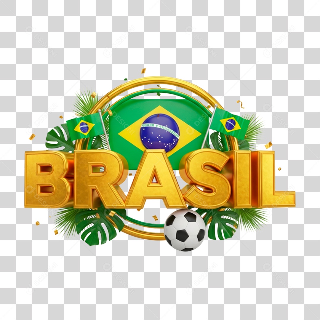 Selo 3D Brasil para Composição PNG Transparente