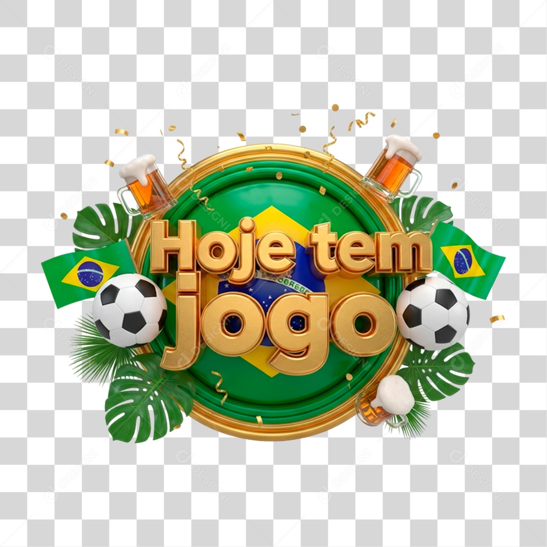 Selo 3D Hoje Tem Jogo PNG Transparente