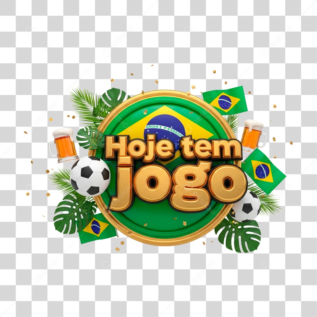 Selo 3D Hoje Tem Jogo PNG Transparente