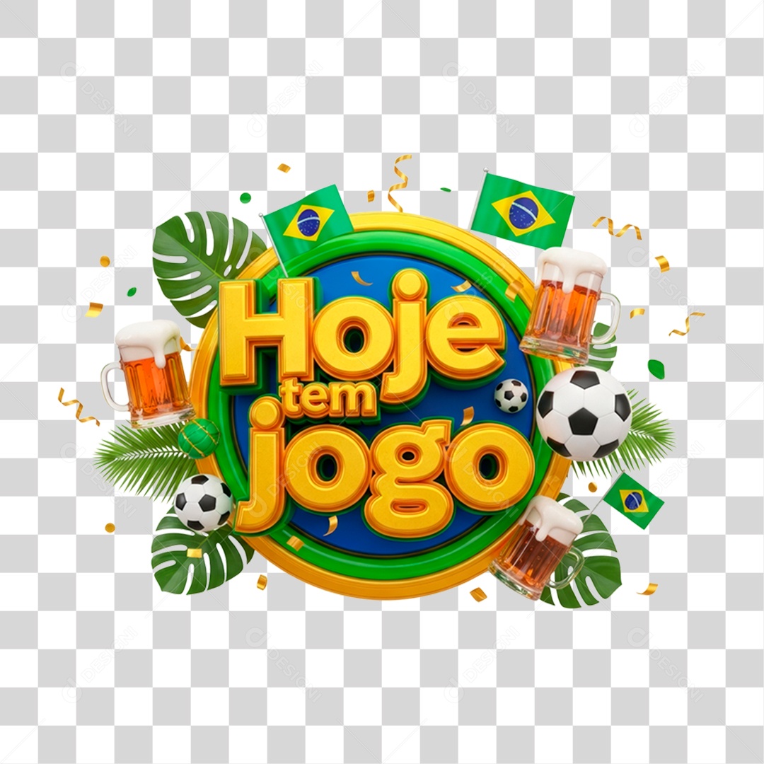 Selo 3D Hoje Tem Jogo PNG Transparente
