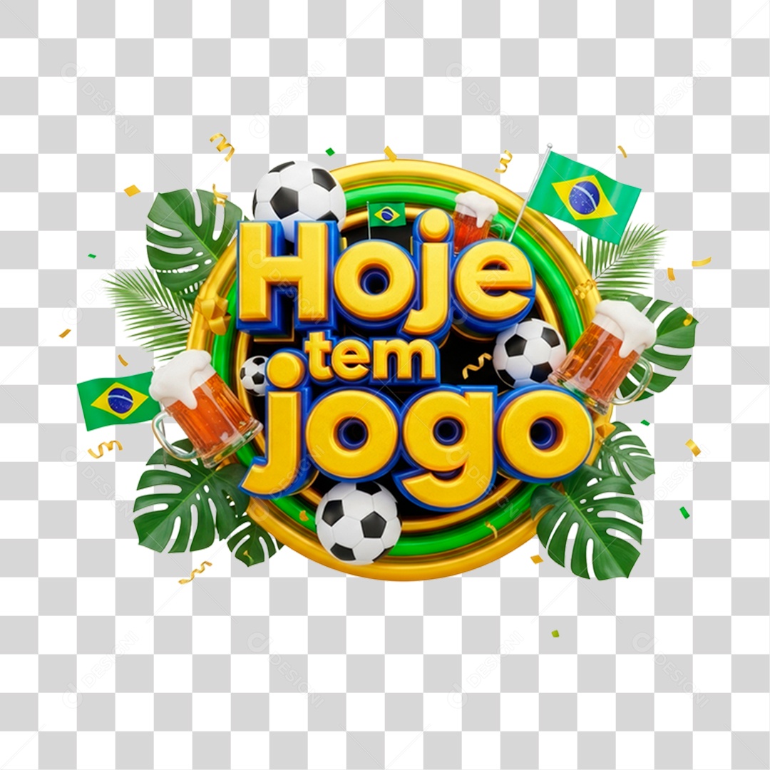 Selo 3D Hoje Tem Jogo PNG Transparente