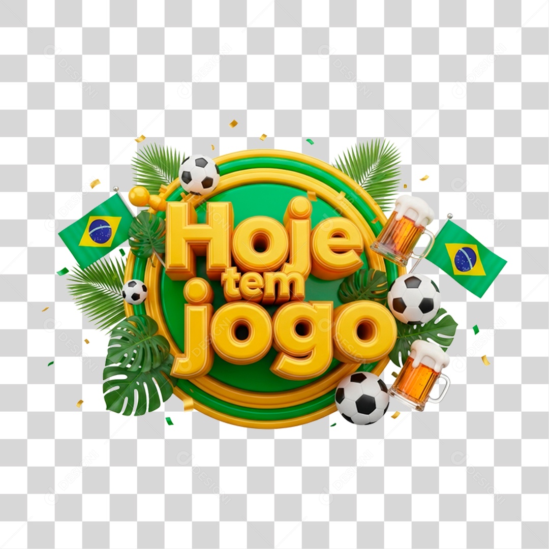 Selo 3D Hoje Tem Jogo PNG Transparente