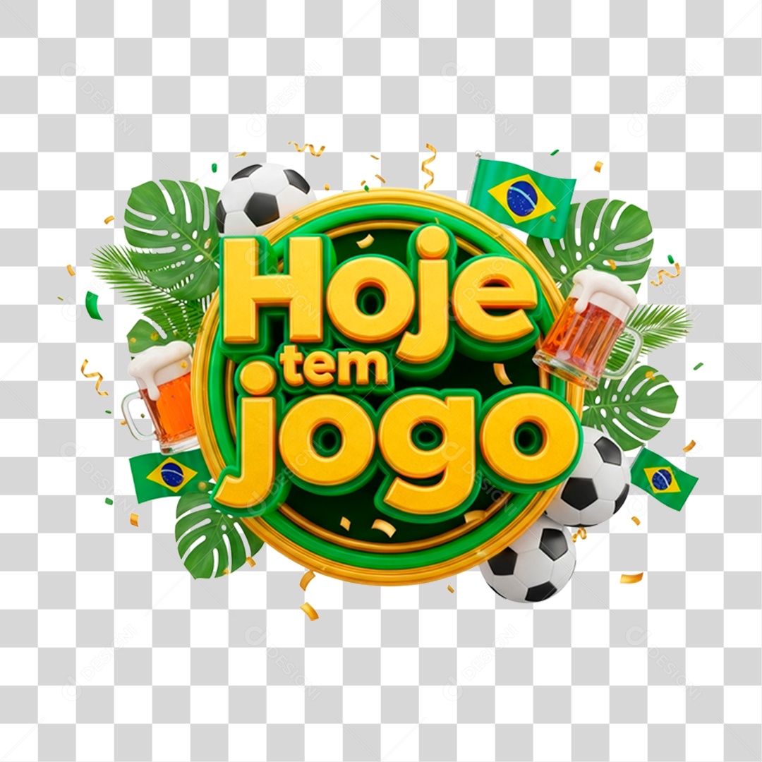 Selo 3D Hoje Tem Jogo PNG Transparente