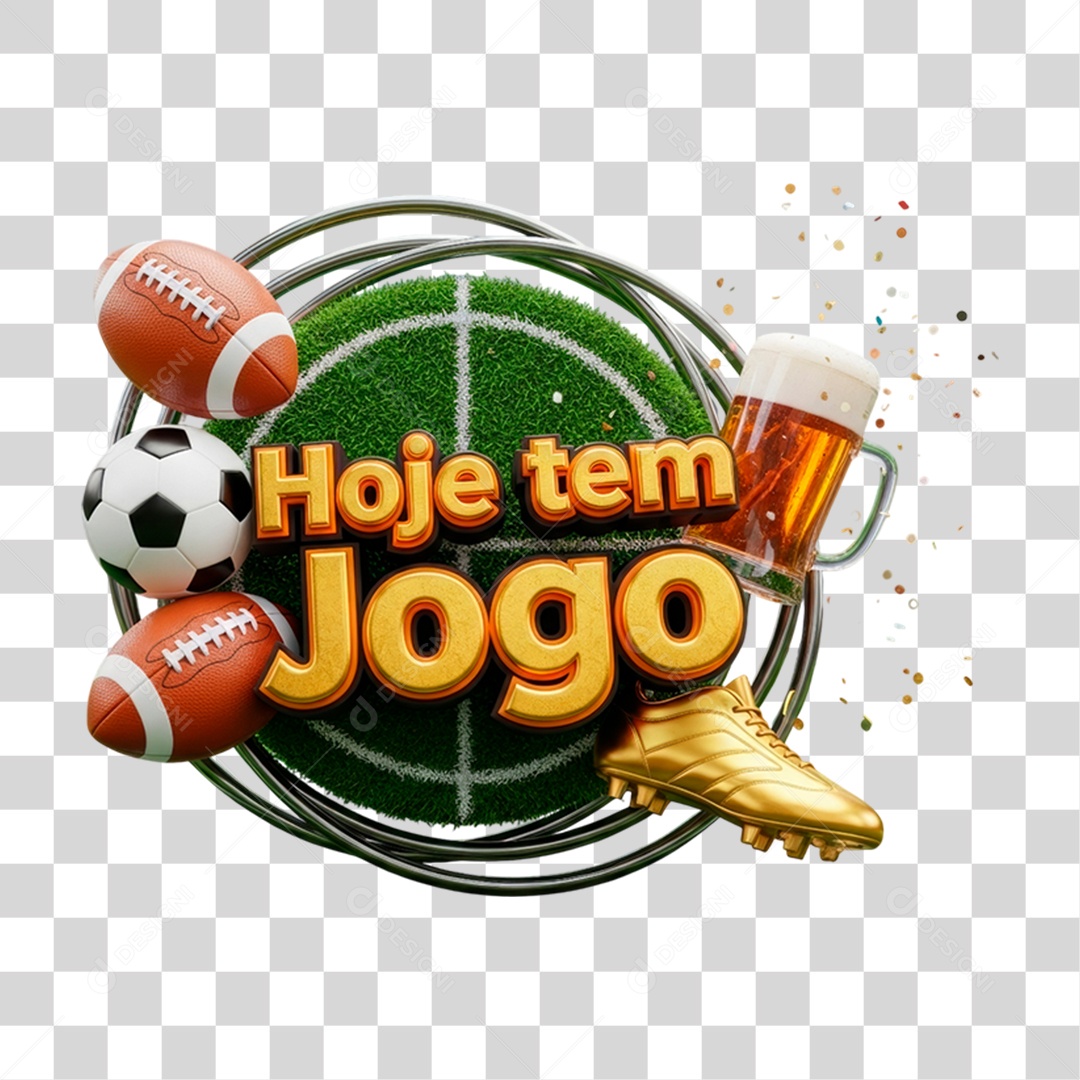 Selo 3D Hoje Tem Jogo PNG Transparente