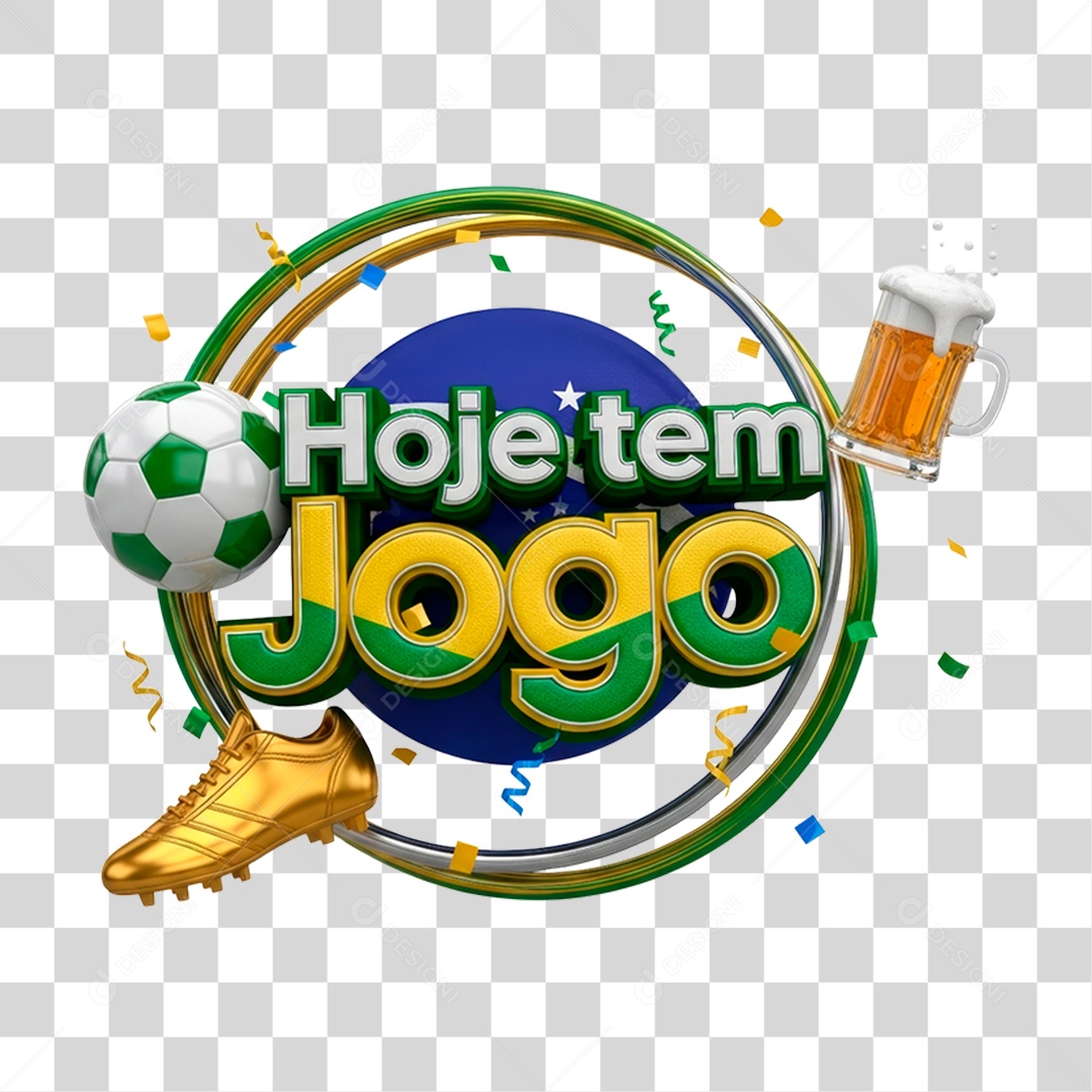 Selo 3D Hoje Tem Jogo PNG Transparente