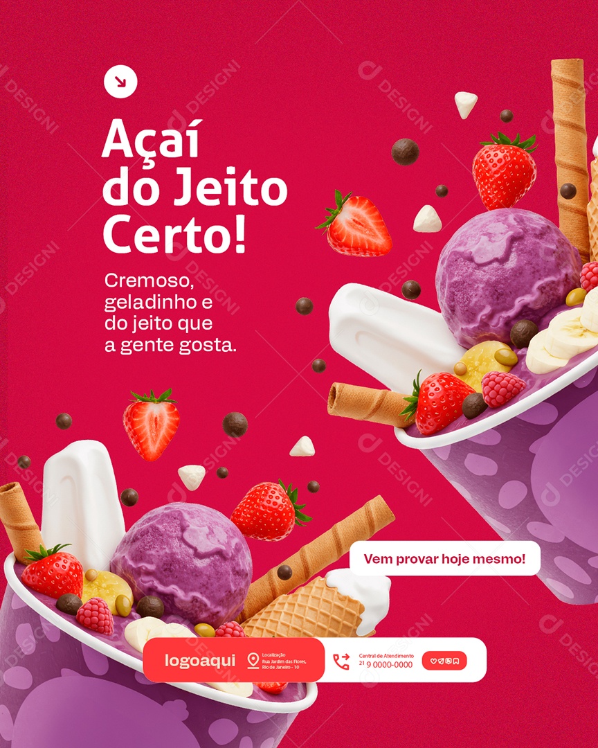 Açaiteria Açaí do Jeito Certo Cremoso Geladinho Social Media PSD Editável