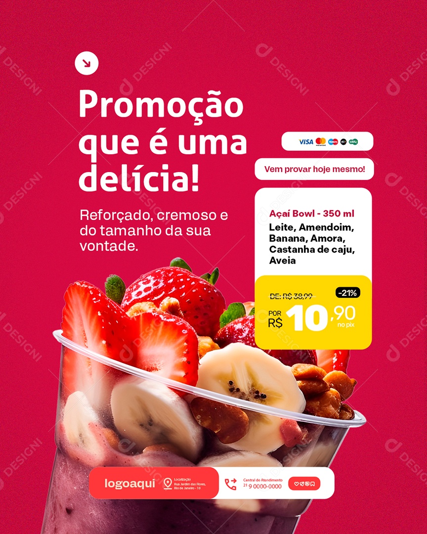 Açaiteria Promoção Que é Uma Delícia Social Media PSD Editável