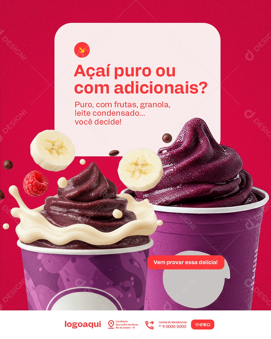 Açaiteria Açaí Puro ou Com Adicionais Social Media PSD Editável
