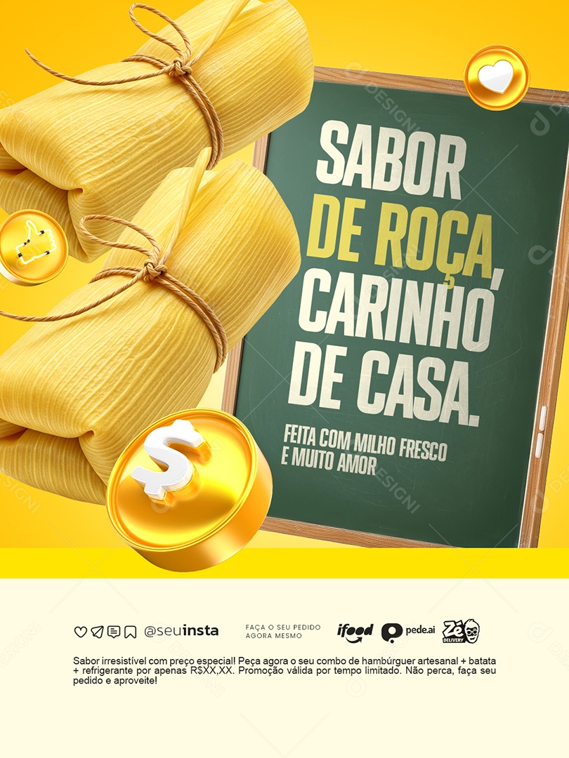 Pamonharia Sabor de Roça Carinho de Casa Social Media PSD Editável