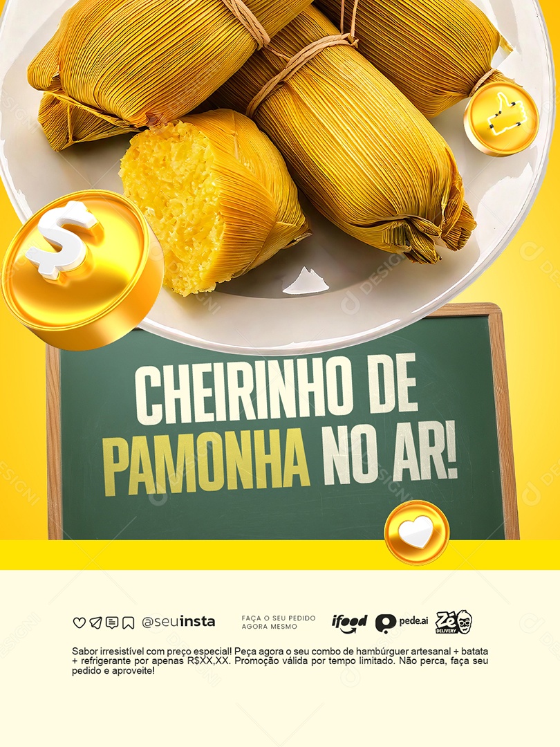 Pamonharia Cheirinho de Pamonha no Ar Social Media PSD Editável