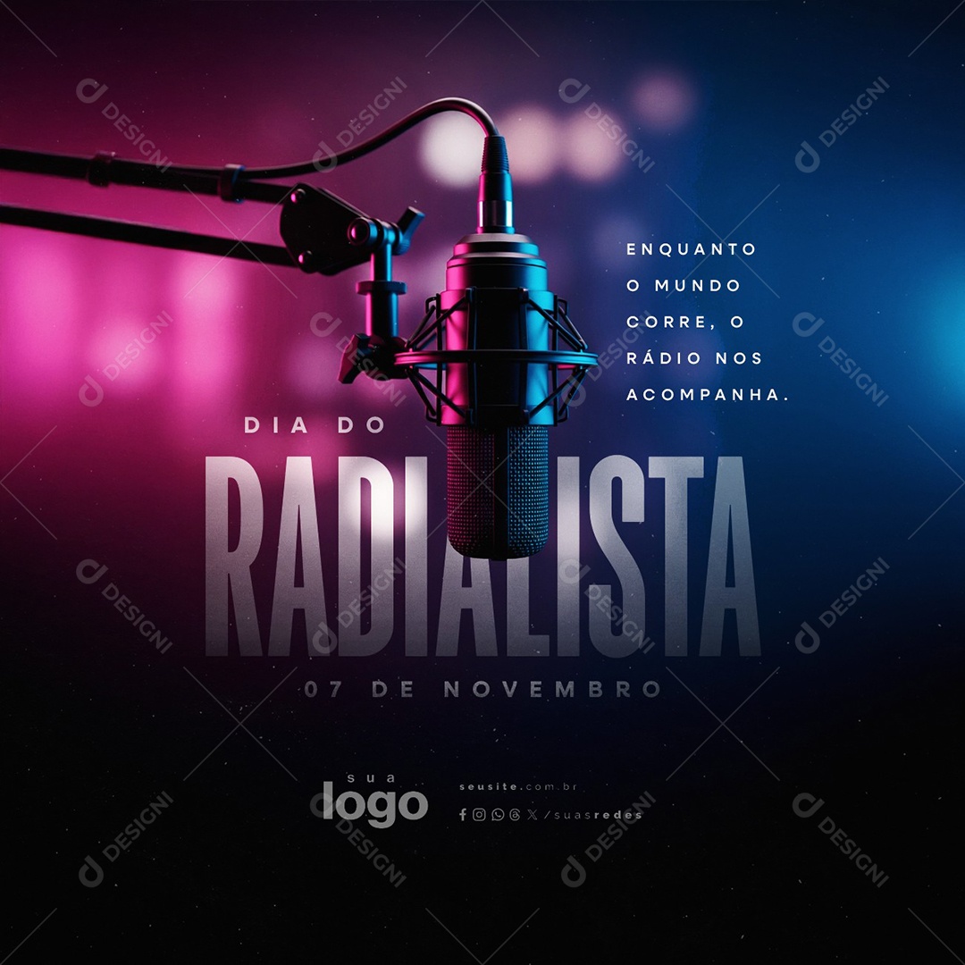 Dia do Radialista 07 de Novembro Enquanto o Mundo Corre Social Media PSD Editável