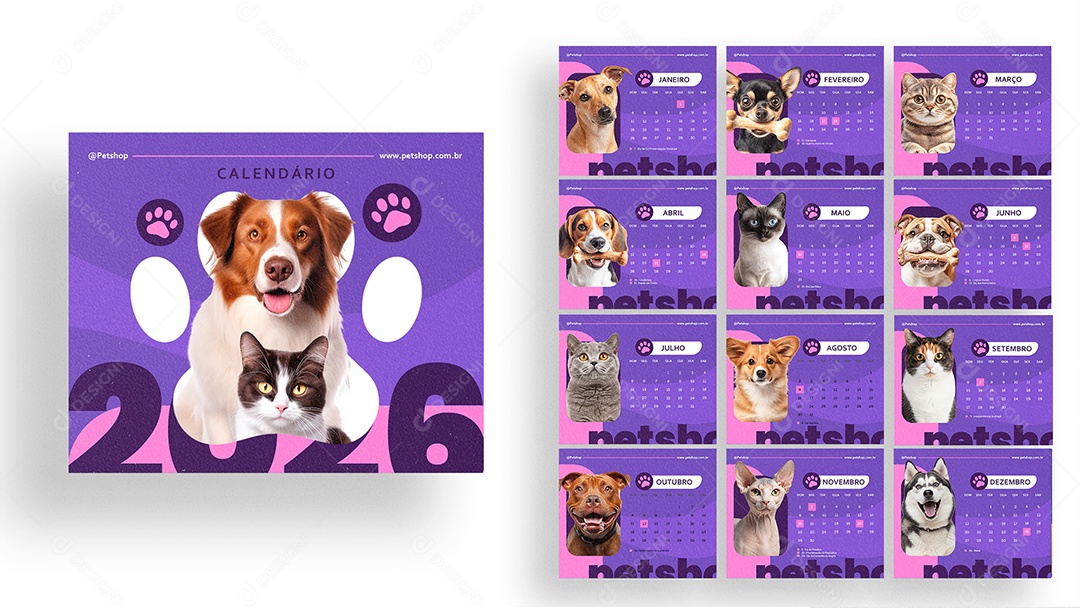 Calendário de Mesa Petshop Pet Shop PSD Editável