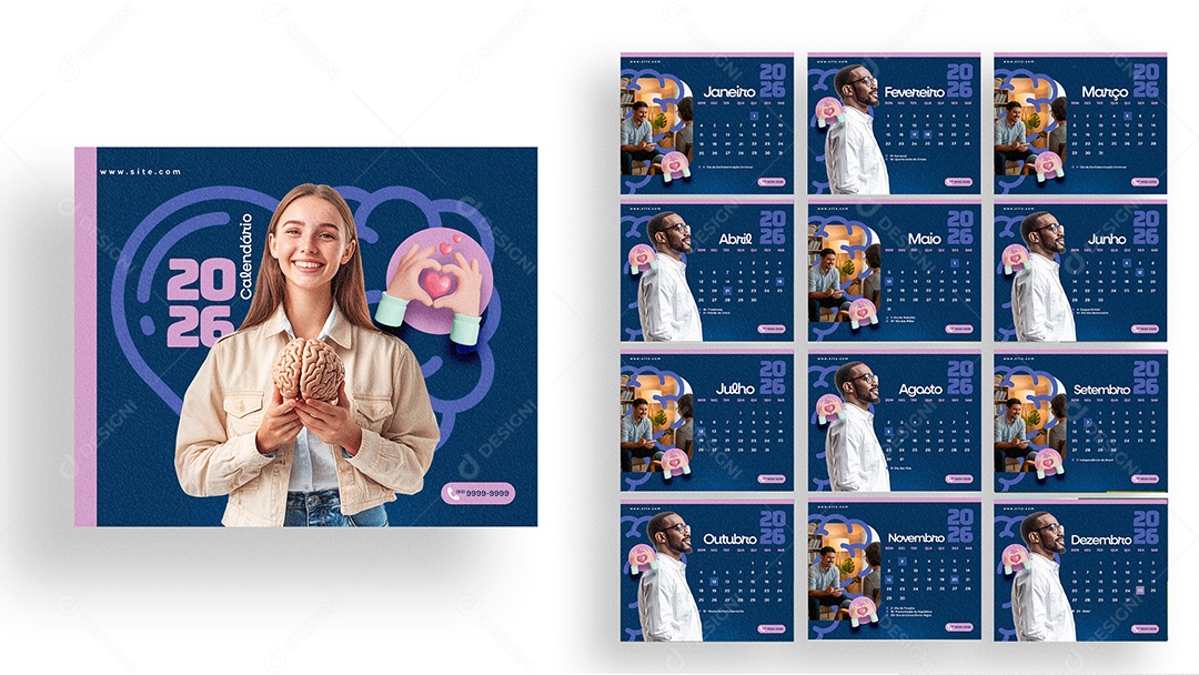 Calendário de Mesa Psicologia PSD Editável