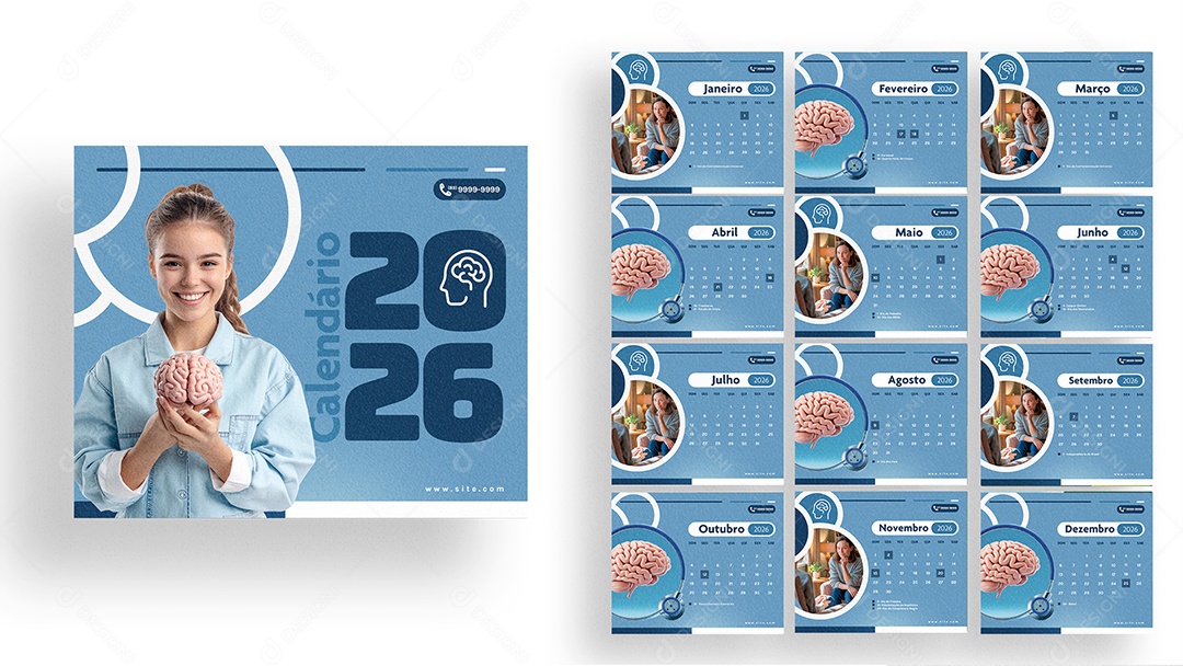 Calendário de Mesa Psicologia PSD Editável
