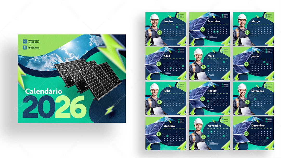 Calendário de Mesa Energia Solar PSD Editável