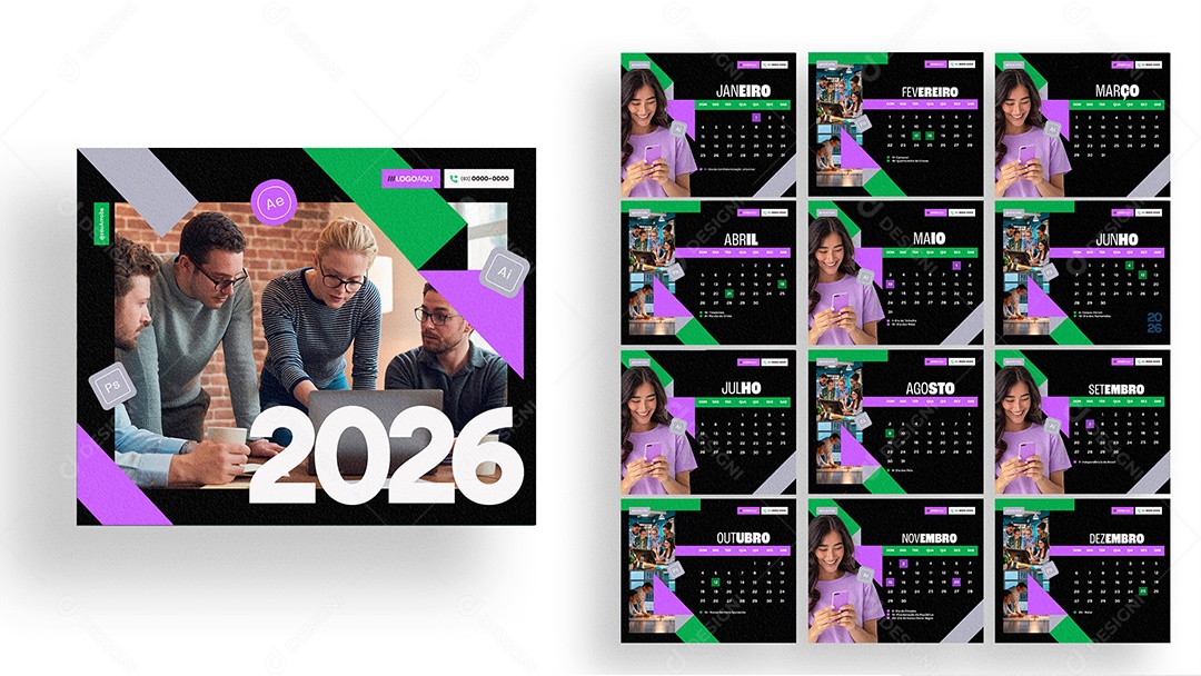Calendário de Mesa Design Gráfico PSD Editável