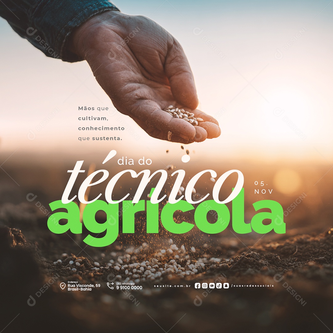 Dia do Técnico Agrícola 05 de Novembro Mãos Que Cultivam Social Media PSD Editável