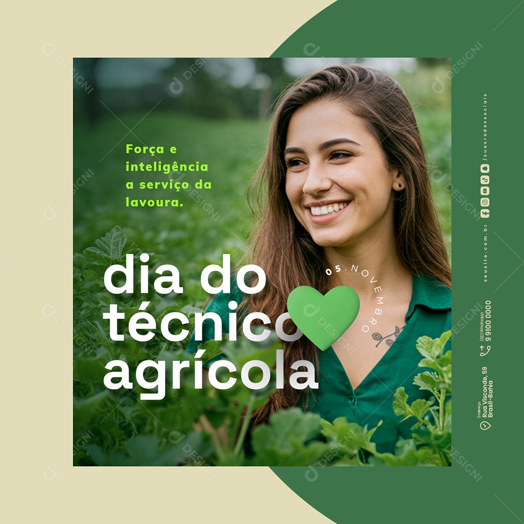 Dia do Técnico Agrícola 05 de Novembro Força e Inteligência Social Media PSD Editável