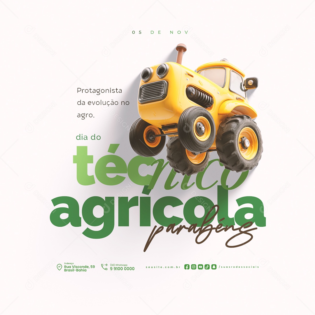 Dia do Técnico Agrícola 05 de Novembro Parabéns Social Media PSD Editável