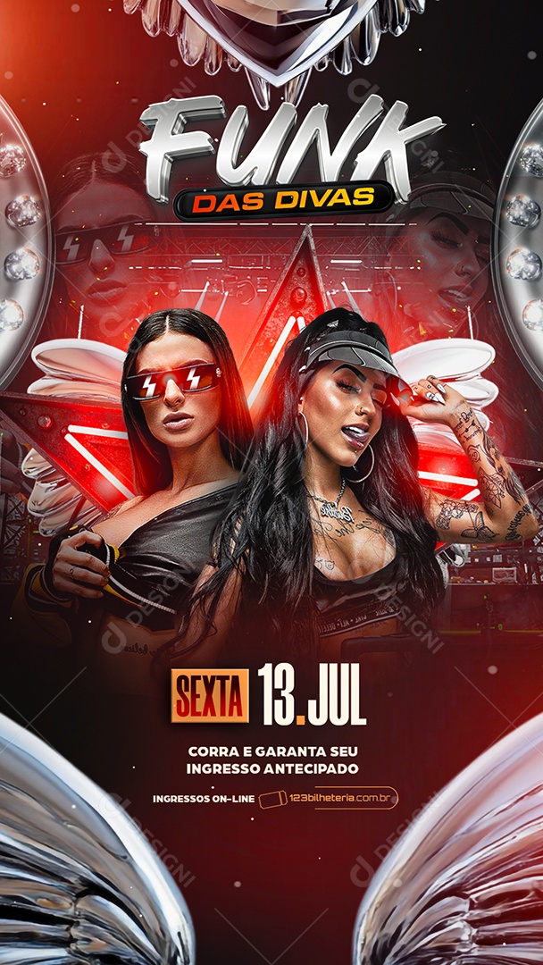 Flyer Story Funk das Divas Social Media PSD Editável