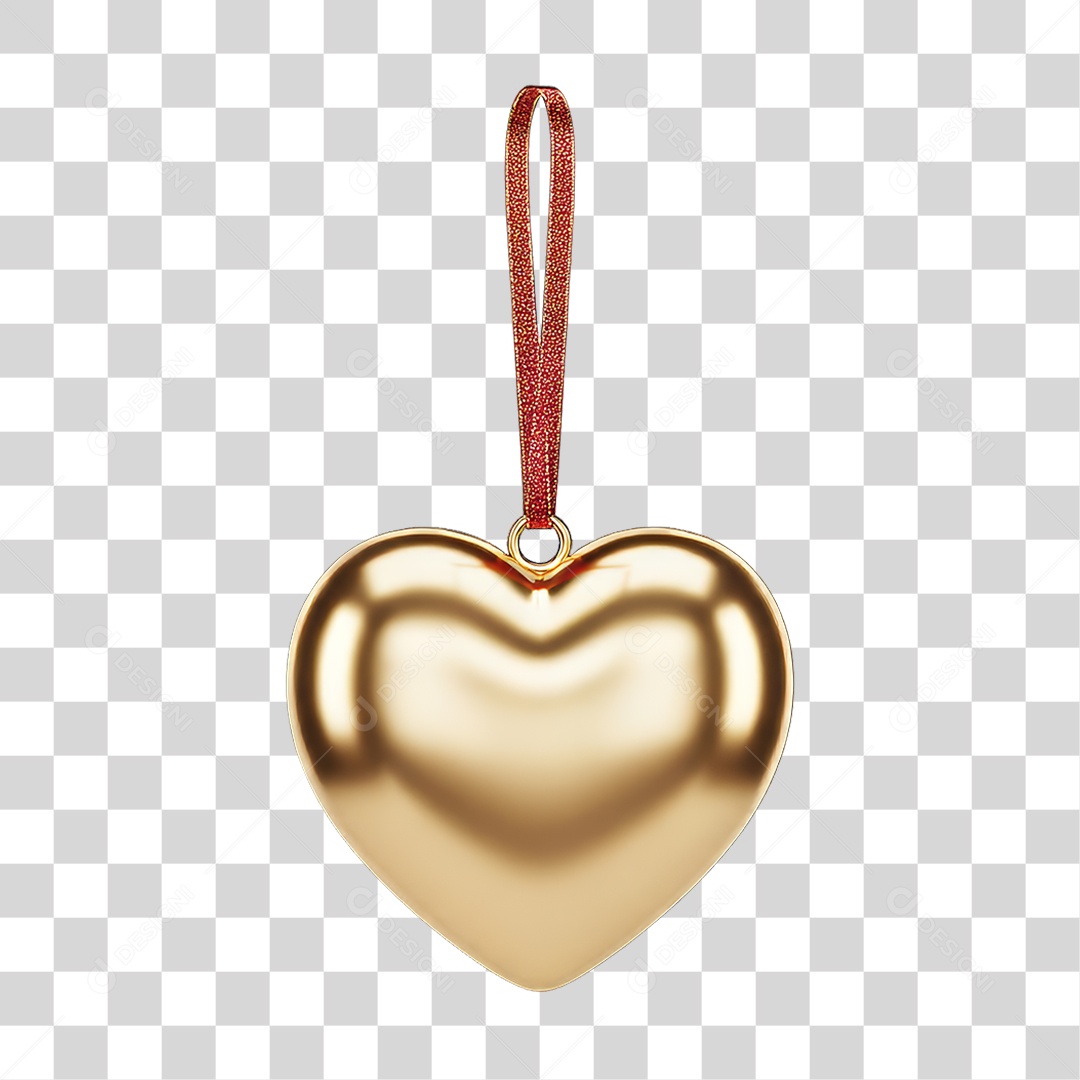 Coração Dourado Enfeite Decoração de Natal PNG Transparente