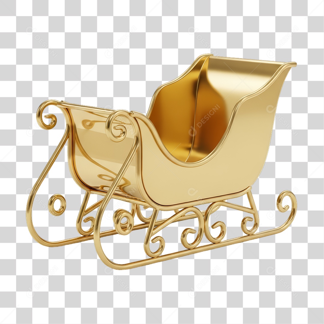Trenó Dourado Enfeite Decoração de Natal PNG Transparente