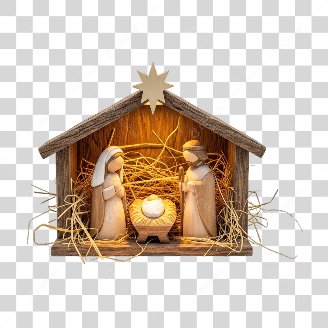 Casa de Madeira com Bonecos Enfeite Decoração de Natal PNG Transparente