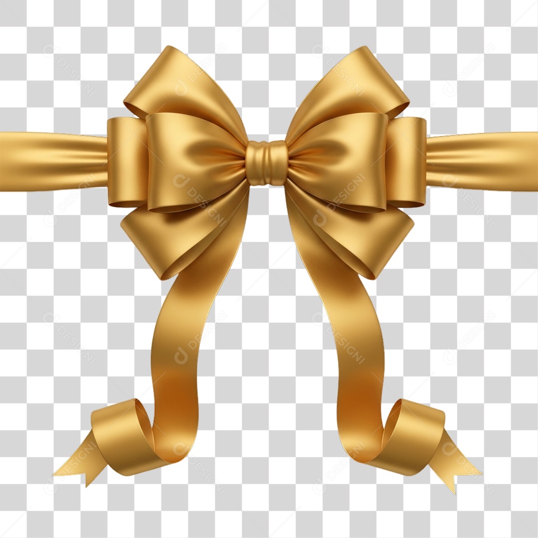 Elemento 3D Fita Laço Dourado Decoração de Ano Novo PNG Transparente