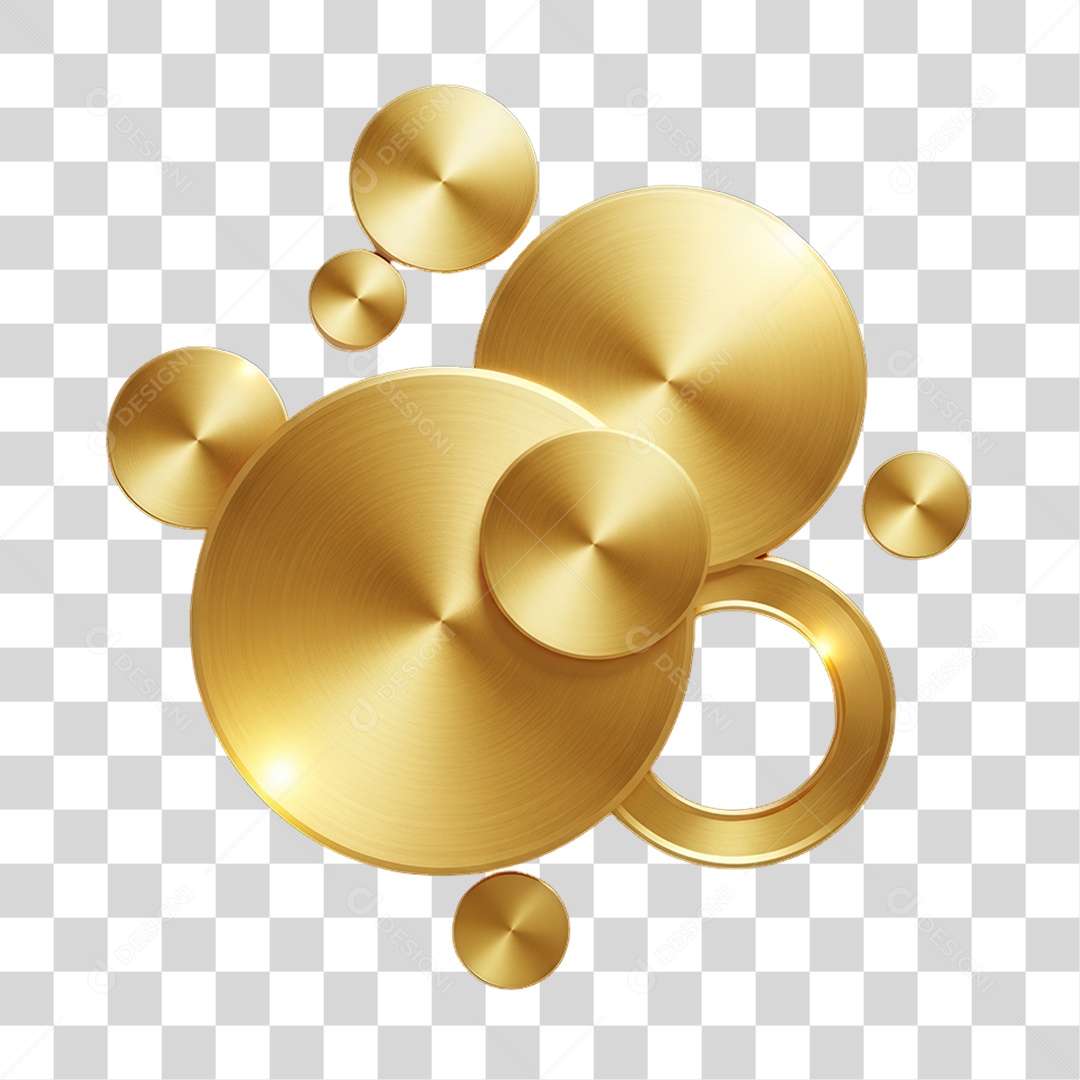 Elemento 3D Círculos Dourados Decoração de Ano Novo PNG Transparente