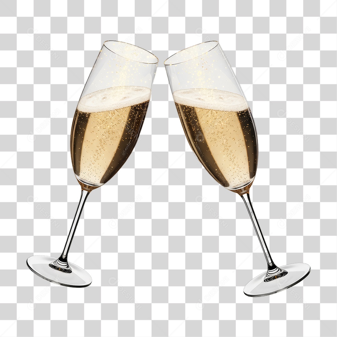 Elemento 3D Taças de Champanhe Decoração de Ano Novo PNG Transparente