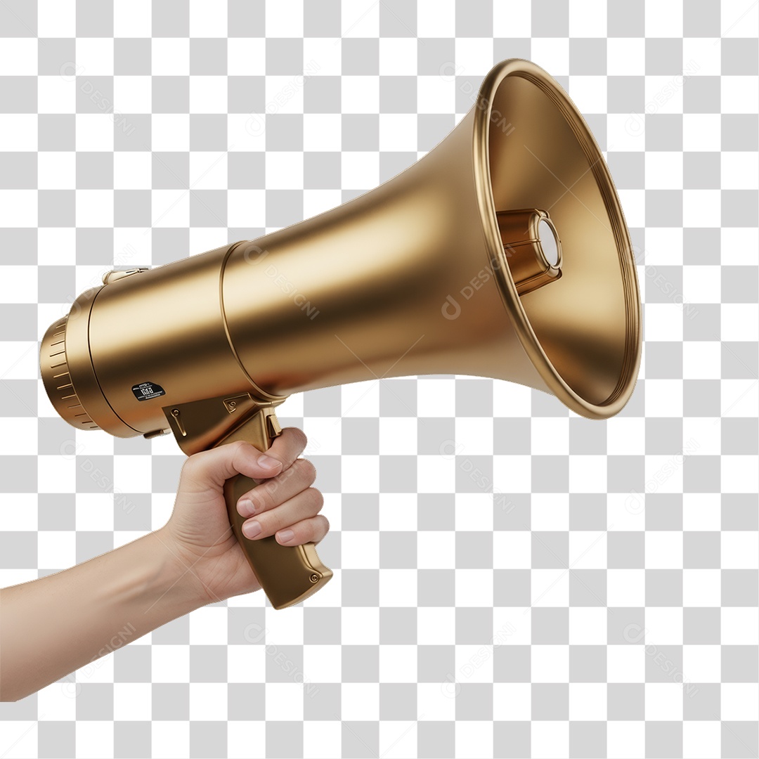 Elemento 3D Mão com Megafone Dourado Decoração de Ano Novo PNG Transparente