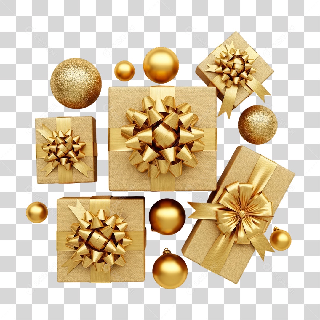 Elemento 3D Caixas de Presentes Dourados Decoração de Ano Novo PNG Transparente