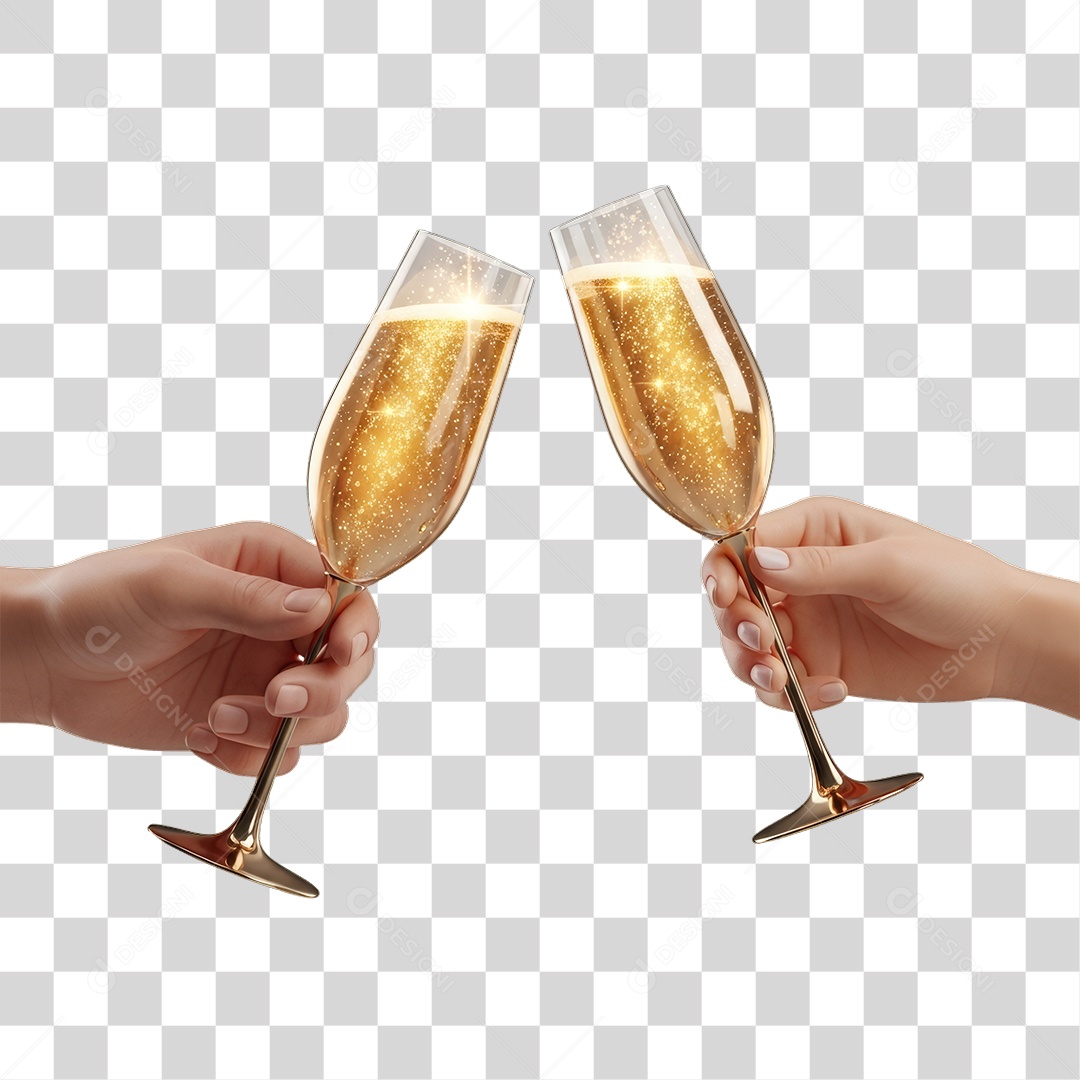Elemento 3D Mãos com Taças de Champanhe Ano Novo PNG Transparente