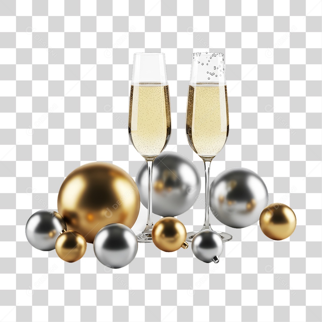 Elemento 3D Taças e Bolas Decoração de Ano Novo PNG Transparente